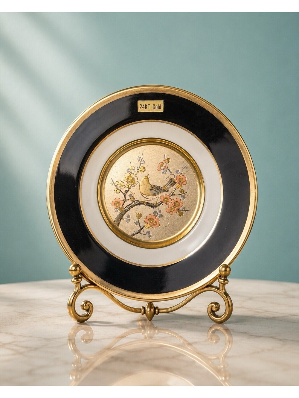 Japanese Vintage 1980s Decorative Plate Art Of Chokin 24K Gold Edged, 8" AS IS